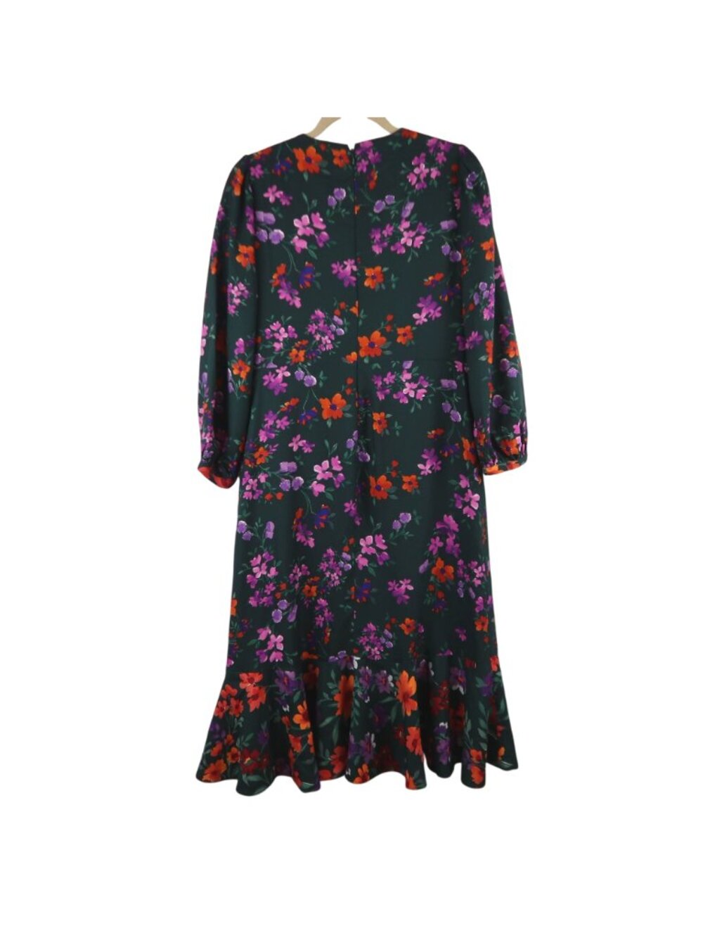 Calvin Klein 10 Floral Wrap Midi Dress Green Purple Orange Long Sleeve Fit Flare - Picture 5 of 6
